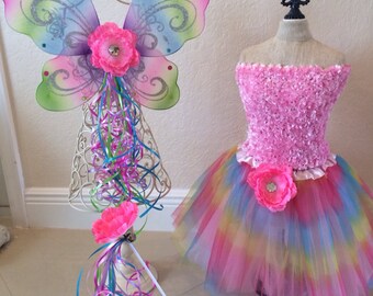 Rainbow Fairy Costume, Fairy Costume, Rainbow Wings, Rainbow Tutu, Pink Fairy Costume, Fairy Party, Pink Fairy Wings, Disney Vacation Trip