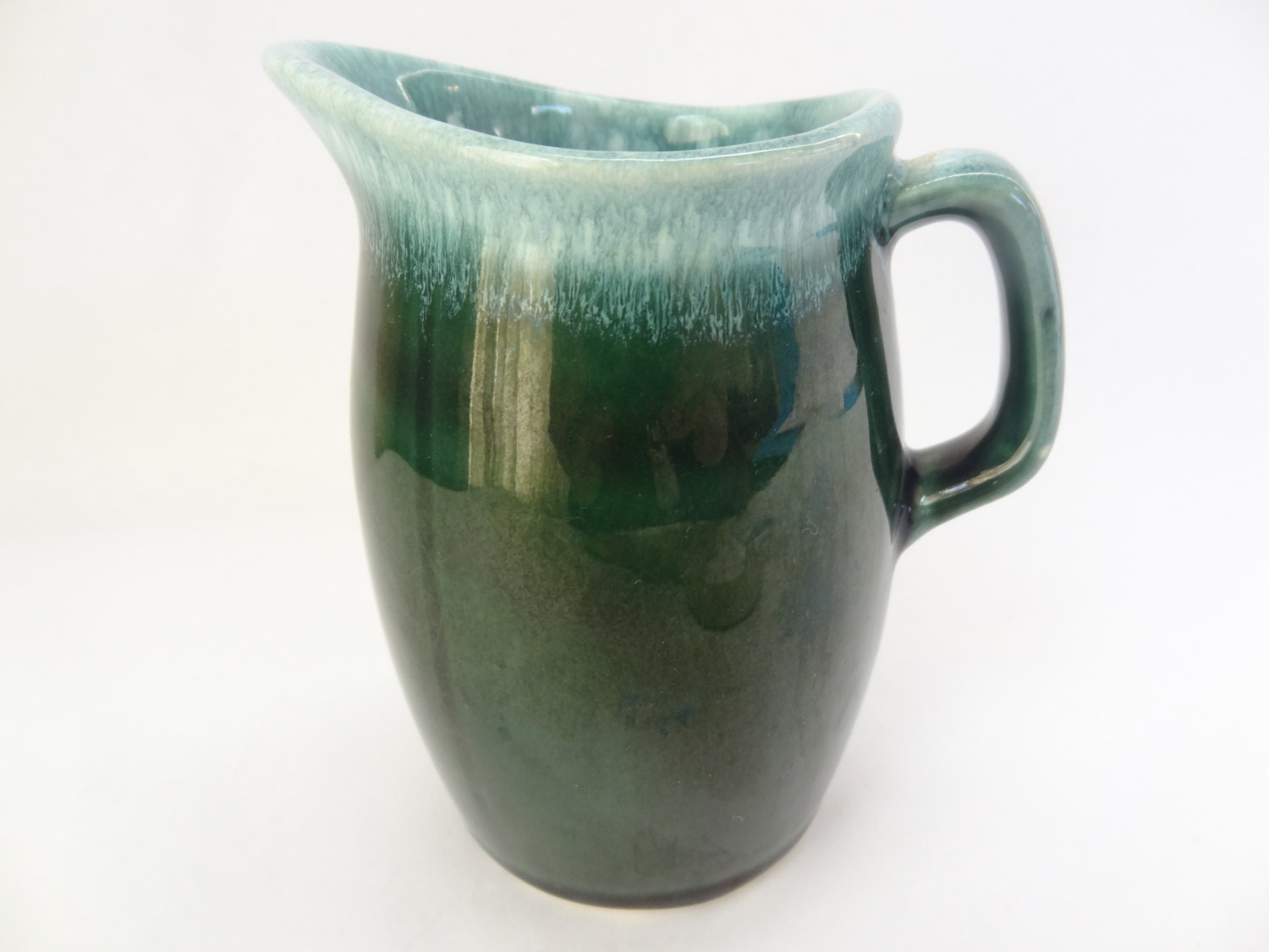 Small pitcher green ceramic pottery glazed vintage gravy