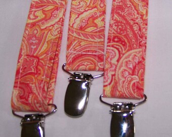 MENS SUSPENDERS - ADJUSTABLE - Peach Paisley - Wedding Suspenders other colors available