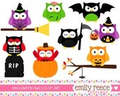 50% OFF - Owls Halloween Witch Zombie Bat Skeleton Cute Clip Art - Commercial Use - Scrapbooking Invitations Cards - Instant Download Il_170x135