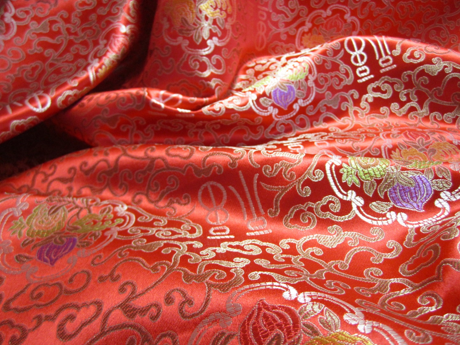 Chinese brocade 1 yard of Chinese red satin brocade fabric