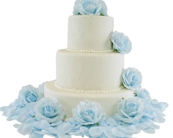 Light Blue Silk Rose Cake Flowers - Reception Decoration