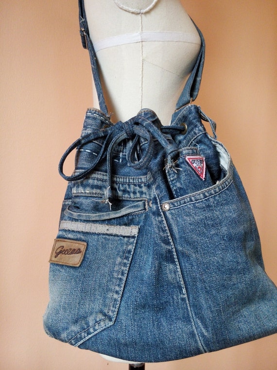 Items similar to Upcycled, Recycled Denim Bag, Purse Handicraft ...