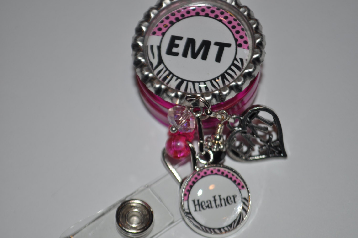 Personalized EMT Badge Reel You Choose Charm Emt Id Id