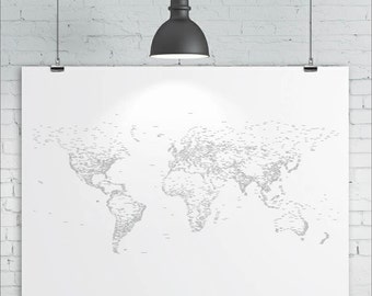 World Map Print - Typography / Words / Text - Map of the World, Map Art Print, A2 size (24in x 16.5in approx.)