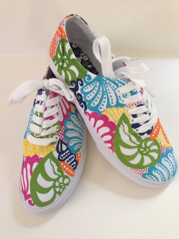 Items similar to Lilly pulitzer inspired Handpainted Canvas Shoes ...
