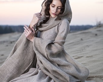 DISCOUNTED PRICE! Fantasy Dress "Wanderer"; hooded dress; flax dress