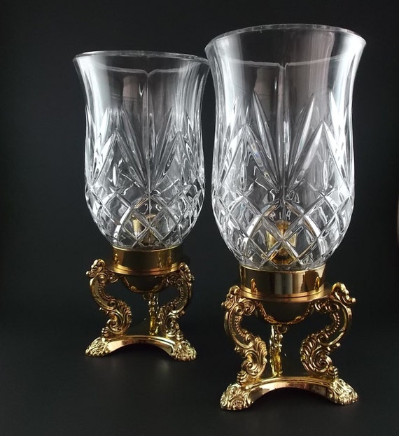 Vintage Hurricane Lamps Candle Holders Godinger 24 Crystal