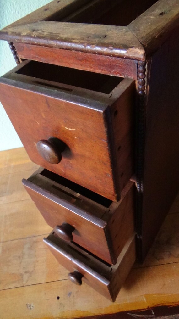 Antique Vintage Set of 3 Sewing Table Drawers with Original