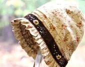 Country Girl's Autumn bonnet -- Baby bonnet, cotton hat, shower gift, infant photo prop, brown, hood, baby girl clothes, childs warm hat Country Girl's Autumn bonnet -- Baby bonnet, cotton hat, shower gift, infant photo prop, brown, hood, baby girl clothes, childs warm hat