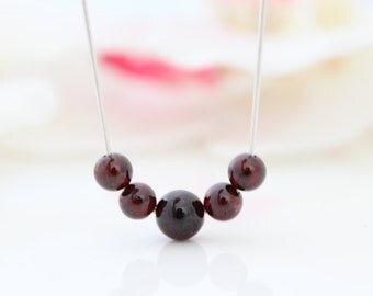 Garnet necklace | Silver necklace with garnet gemstone beads | January birthstone necklace