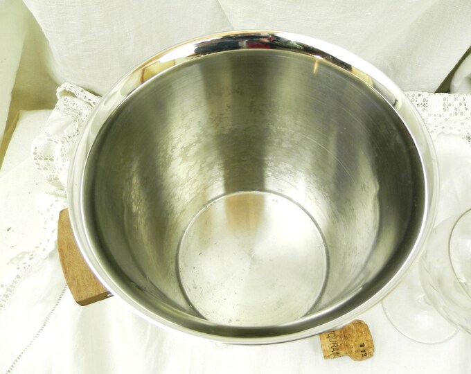 Vintage Mid Century French Stainless Steel Champagne and Teak Handles Ice Bucket, Retro 1960s Metal Wine Cooler from France, Barware Vintage Mid Century French Stainless Steel Champagne and Teak Handles Ice Bucket, Retro 1960s Metal Wine Cooler from France, Barware