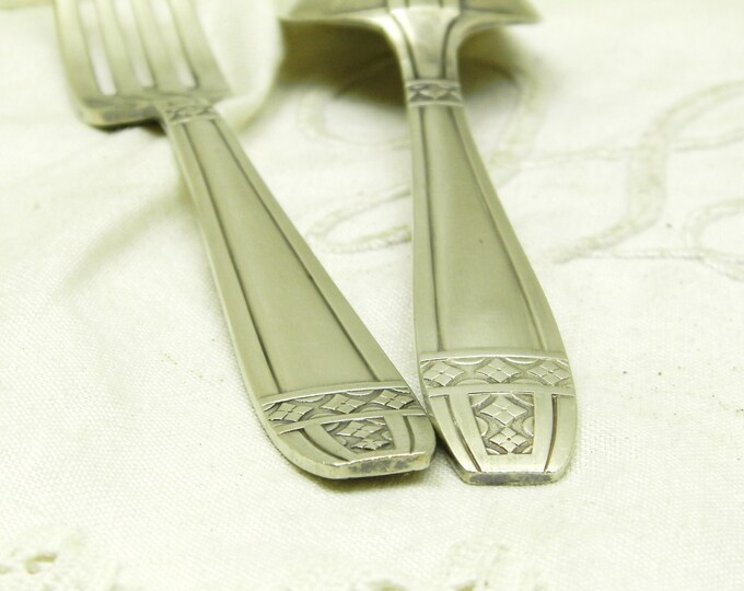 Antique Boxed Set of Silver Plated Art Deco Fork and Spoon from Normandy, French Vintage Cutlery Original Box, Retro Tableware from France