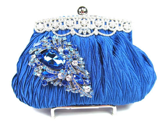 Royal Blue Crystal Rhinestone Bridal Clutch, Wedding Purse