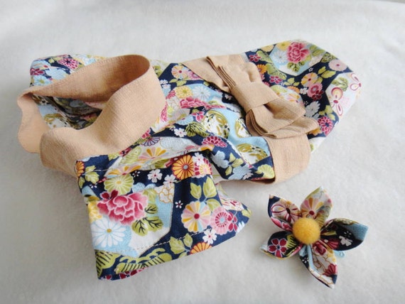  chrysanthemums print dress with hair clip for small dog size:SL