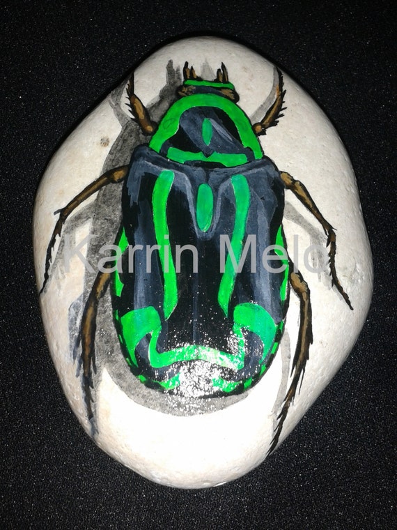 Rock Art/Hand Painted Beetle Stone / Garden Stone / Yard Art