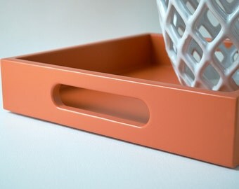 Orange 12 x 12 Lacquered Serving Tray - Wood Ottoman Tray - Decorative Coffee Table Tray