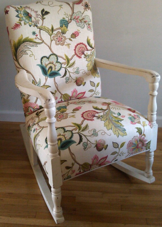 Shabby Chic Vintage Rocking Chair with Linen Fabric