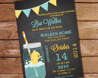 Mason Jar Rubber Duck Baby Shower Invitation - Instant Download + Editable File - Personalize with Adobe Reader - Print at Home!