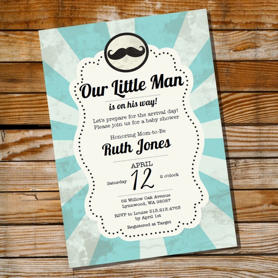 Little Man Mustache Baby Shower Invitation for a Boy  Instantly 