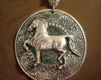 Horse necklace, Morgan Horse Pendant in silver-pewter handmade by artist USA