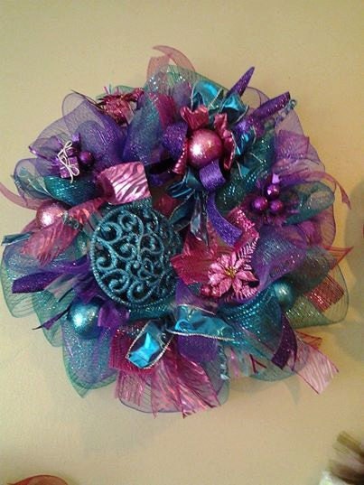 teal, pink,purple,20x20 christmas wreath