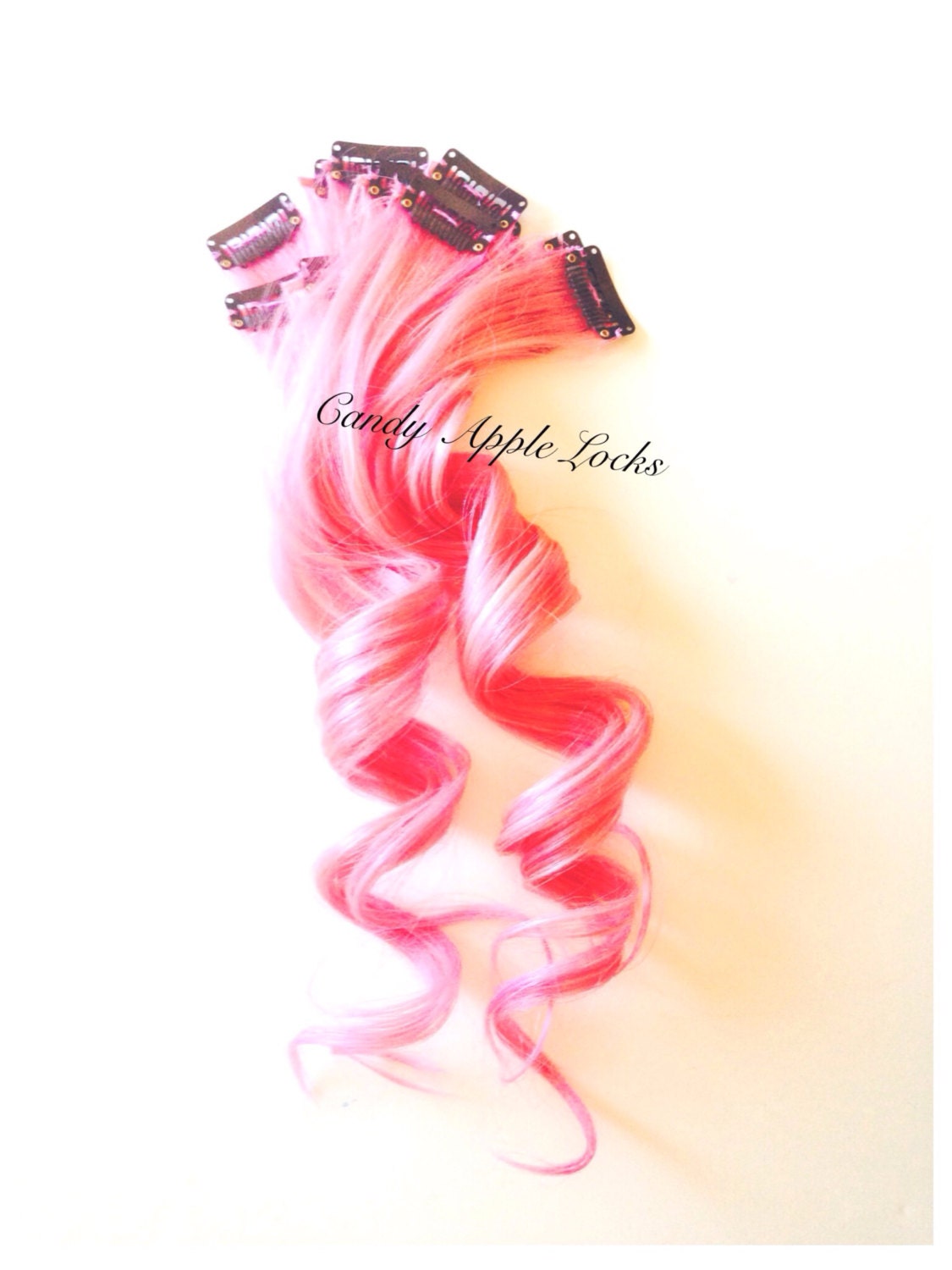 Hair Extensions BABY PINK Pastel clip in human by CandyAppleLocks