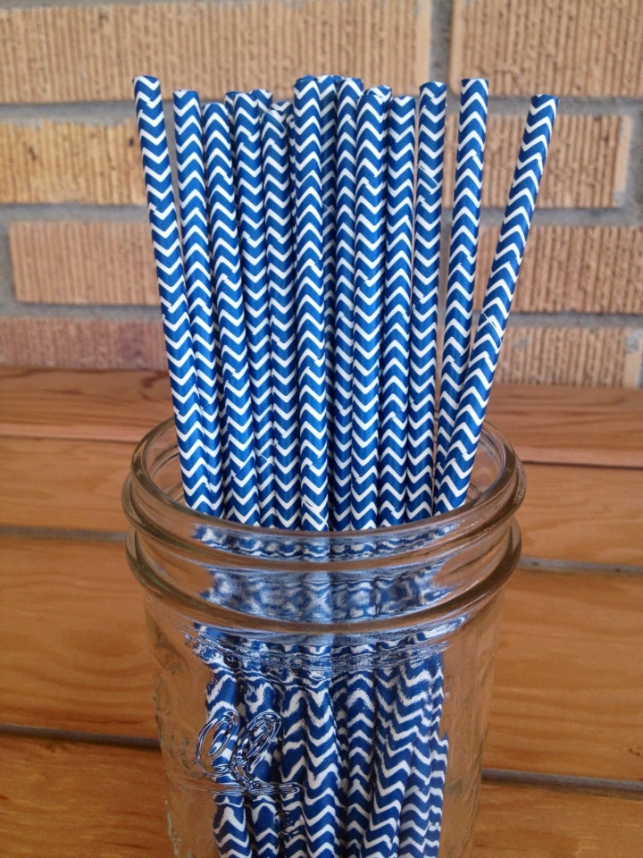 Metallic Navy Blue Chevron Paper Straws Party Straws by tkCo