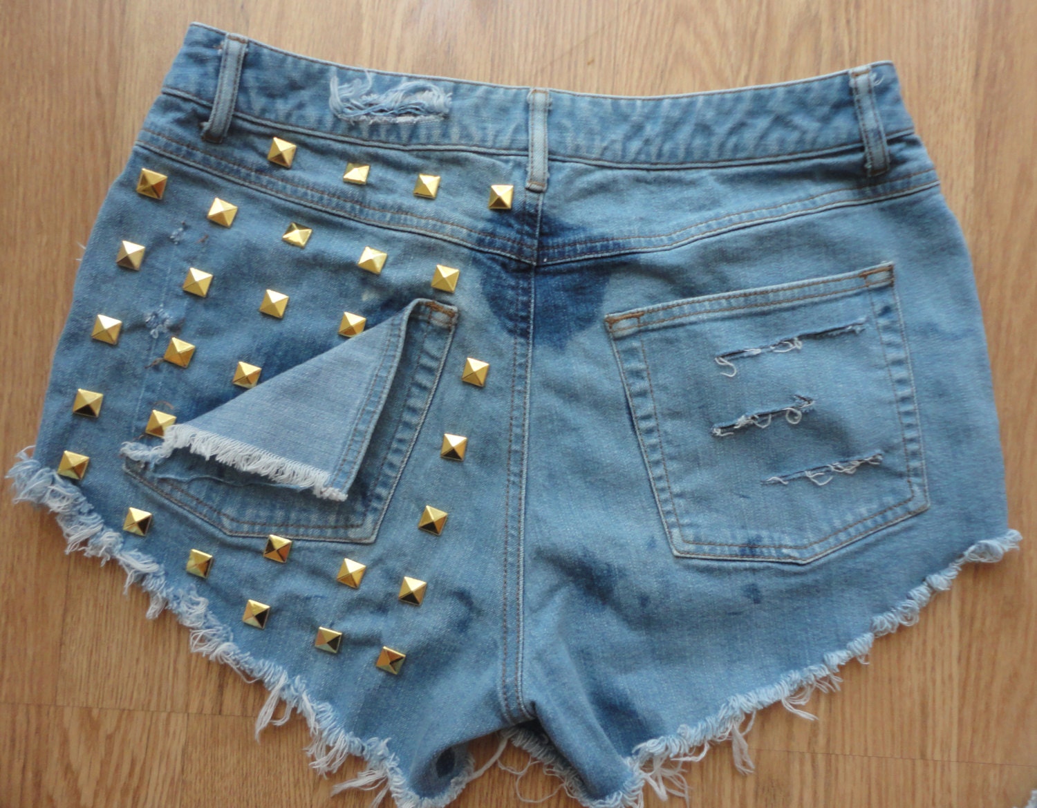 SPECIAL SALE High waisted denim shorts with gold by GalaxyCakes