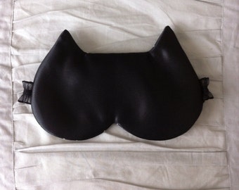 Black Cat Sleep Mask, Eye Mask, Gift for her, Valentine Gifts for her, French Lingerie, Mask, Night mask, Wedding Lingerie, Bridesmaid gifts
