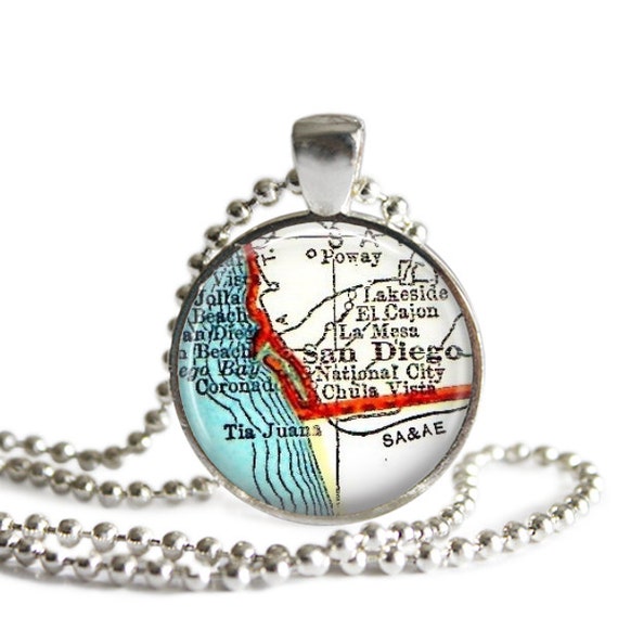 Personalized Jewelry, San Diego, California vintage map pendant charm ...