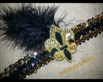 black and gold fleur de lis headband