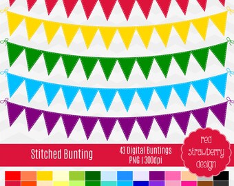 75% OFF Sale - Stitched Bunting - 43 Digital Clip Art - Instant Download - PNG (CA129)