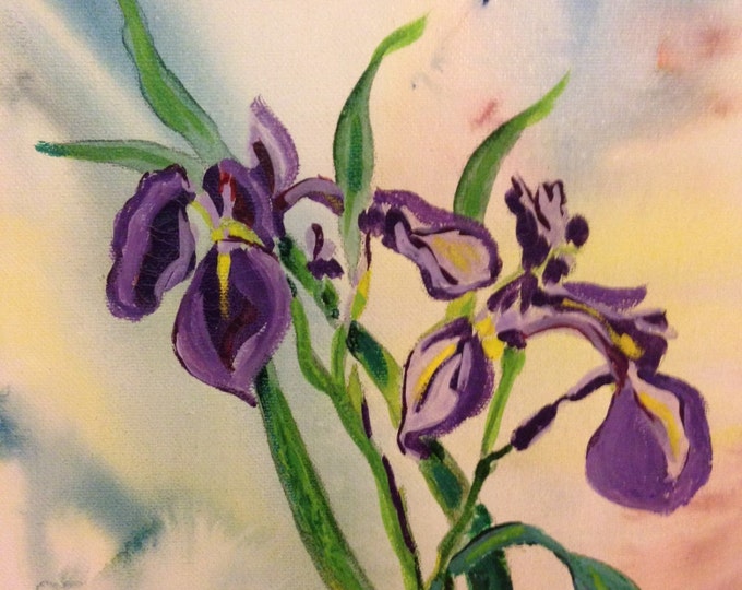 Purple Iris Watercolor - 9 x 12 painting in a 14 x 16 Wood frame