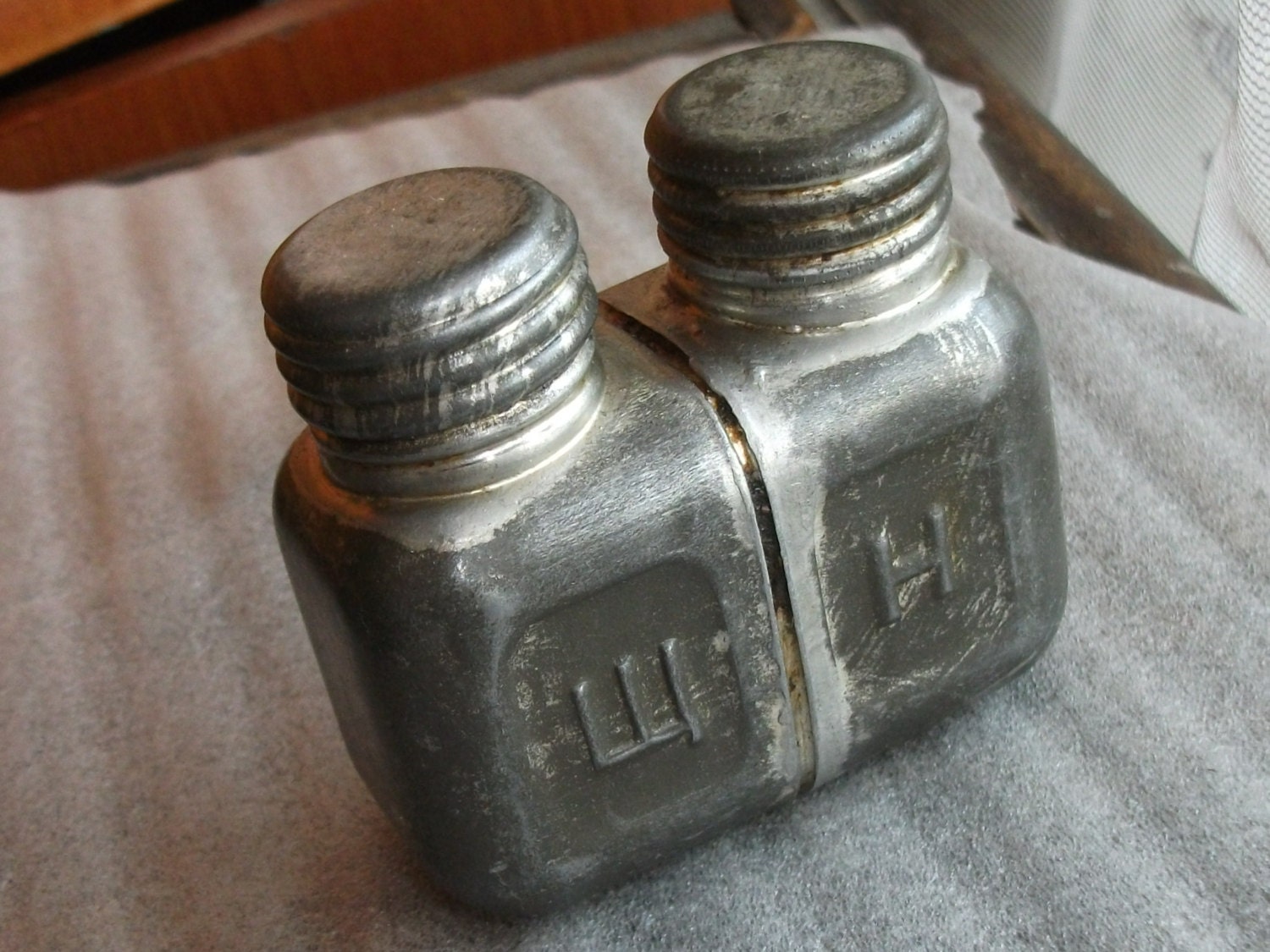 Vintage tin bottle for gun oil. Soviet metal container . Made