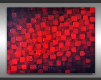 Abstract Red Black Geometric Painting 18x24 Textured Modern Palette ...
