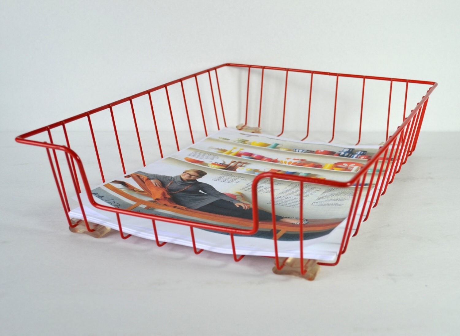 Red Coated Wire File Basket...Industrial Desk Storage