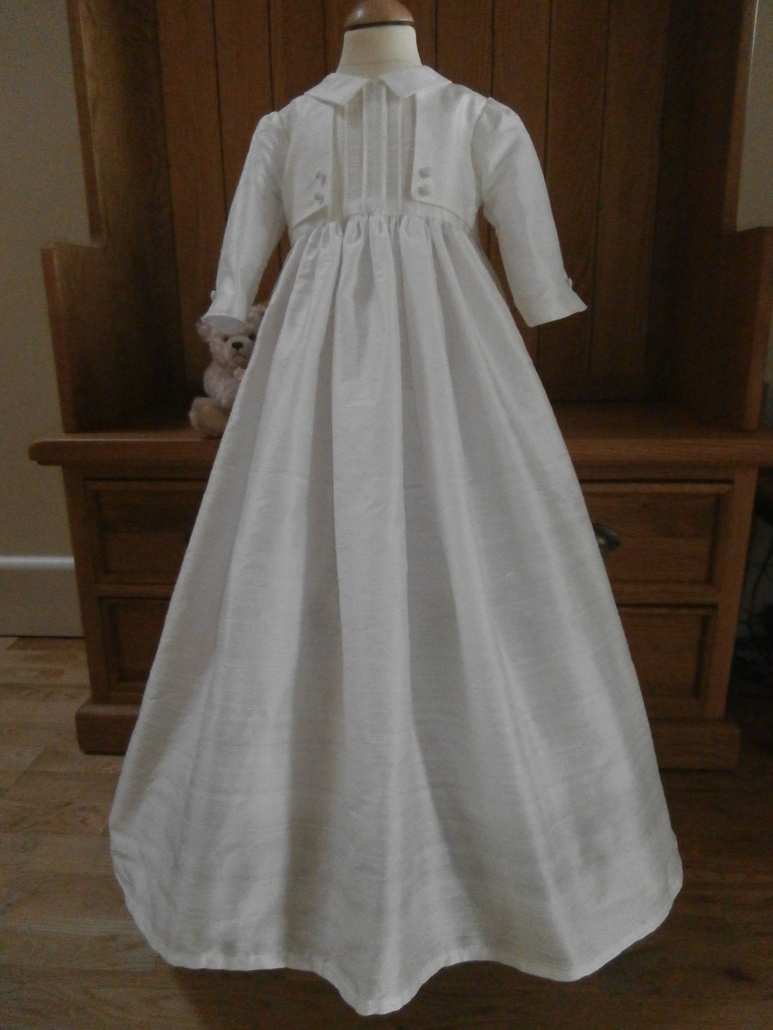 Unisex boy girl Christening Baptism Gown dress Robe raw silk
