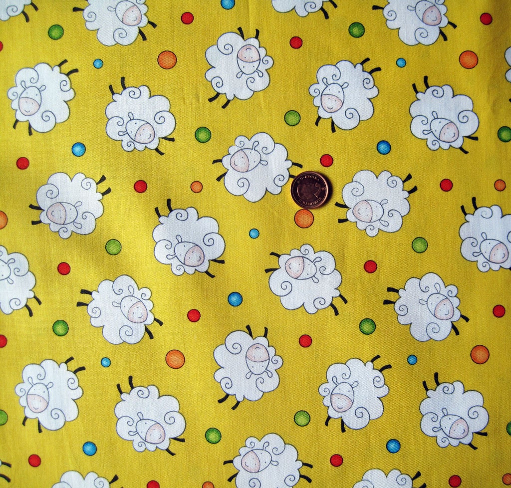 Sheep Print Fabric Yellow FQ 18 x 21