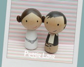 Personalised Hans & Leia inspired Peg Doll wedding cake topper, bride and groom cake topper, geek wedding, Sci-fi topper