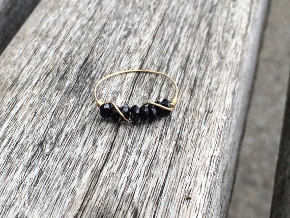 Black Tourmaline Gold Filled Wire Wrapped Ring, gemstone