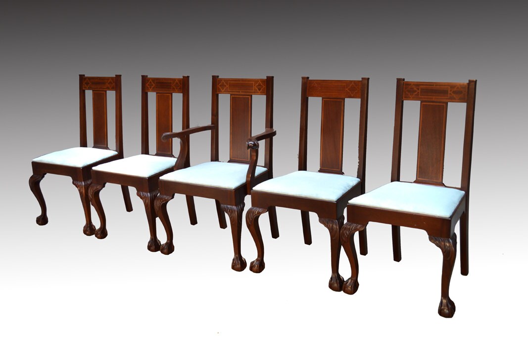 16607 Set of Five Formal Mahogany Inlaid Dining Chairs â Haute Juice