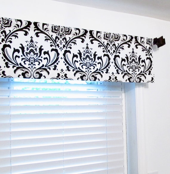 Straight Valance White and Black Damask Custom Sizing