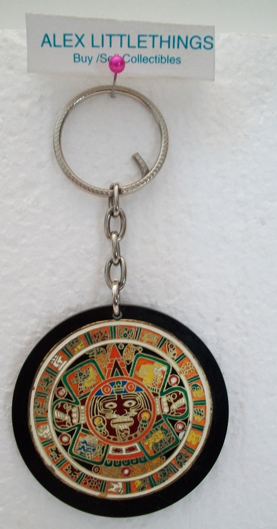 Vintage Aztec Calendar Key Chain Keychain by ALEXLITTLETHINGS