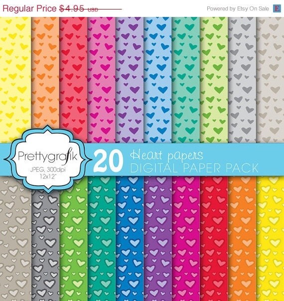 60% OFF SALE 20 heart valentine digital paper, commercial use, scrapbook papers, background - PS579 Il_570xn