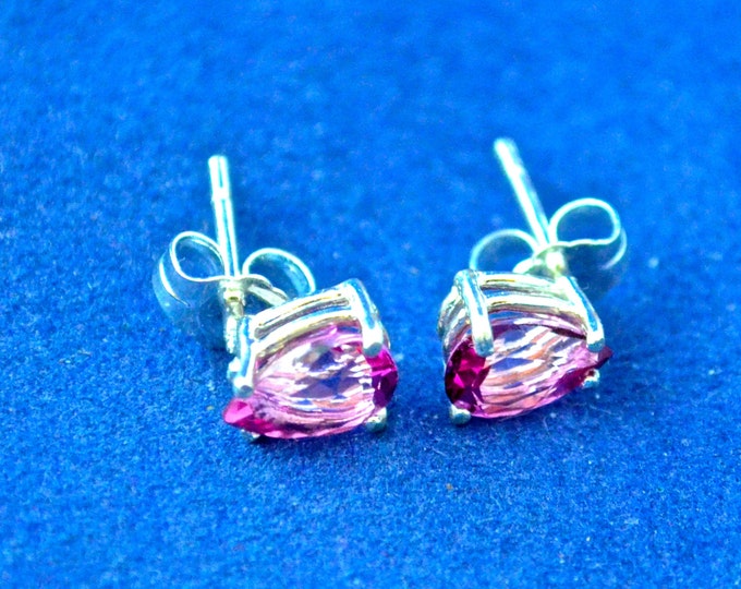 Pink Topaz Stud Earrings, 7x5mm Pear, Natural, Set in Sterling Silver E561