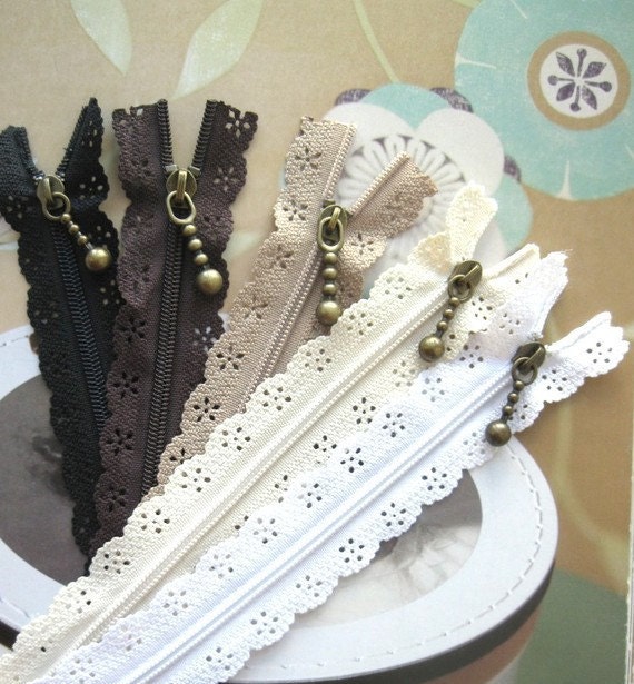 24 pieces lace zippers Scallop Lace Clothes Purse Bags Metal