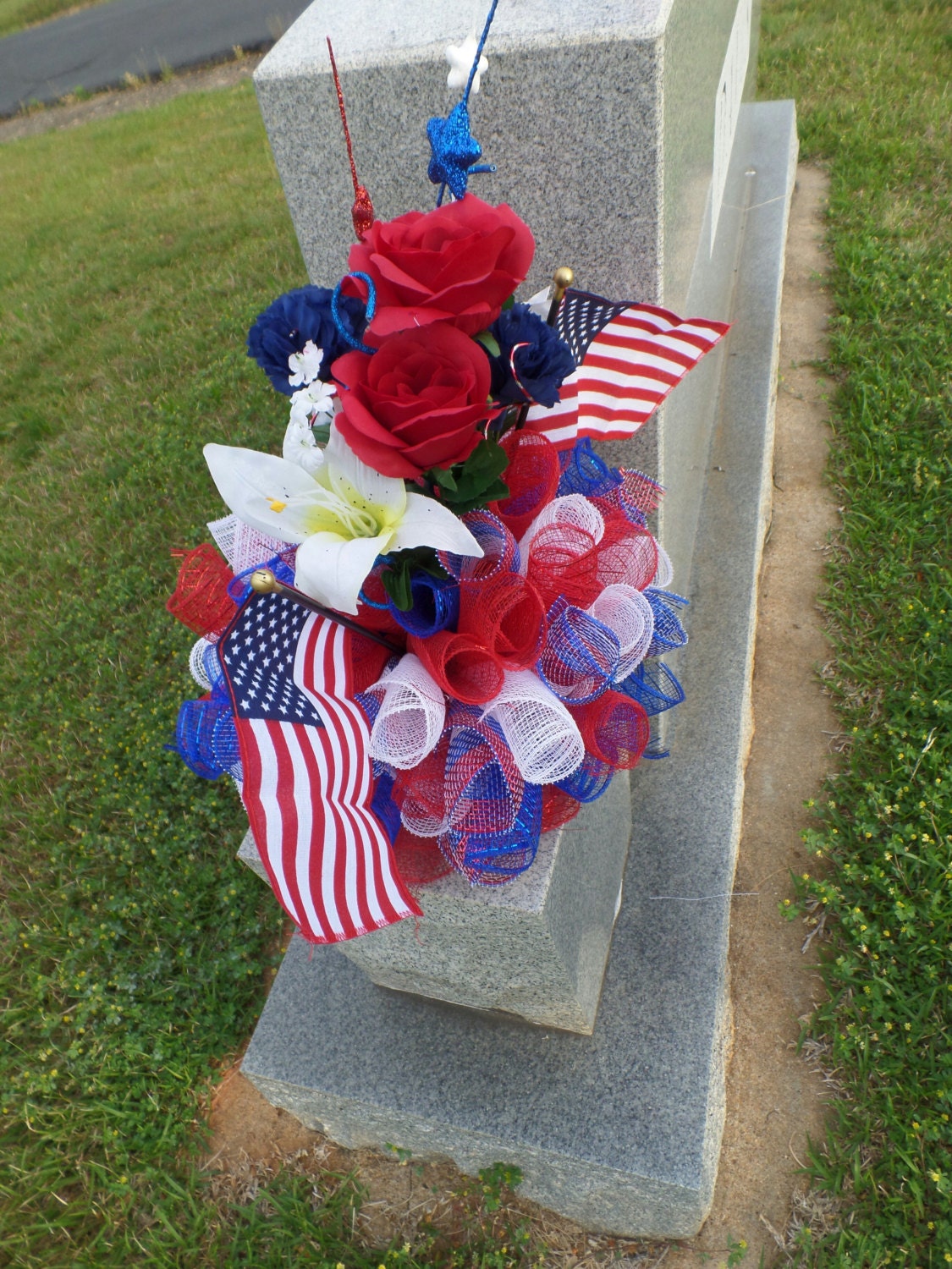 Patriotic Deco Mesh 8 inch Memorial Vase Insert