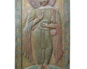 Hand Carved Buddha Wall Panel Standing Buddha in Vitarka Mudra Architectural Wall Sculpture