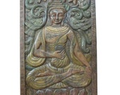 Intricately Hand Carved Wood Teaching Buddha Door Wall Panel India 72" X 36"